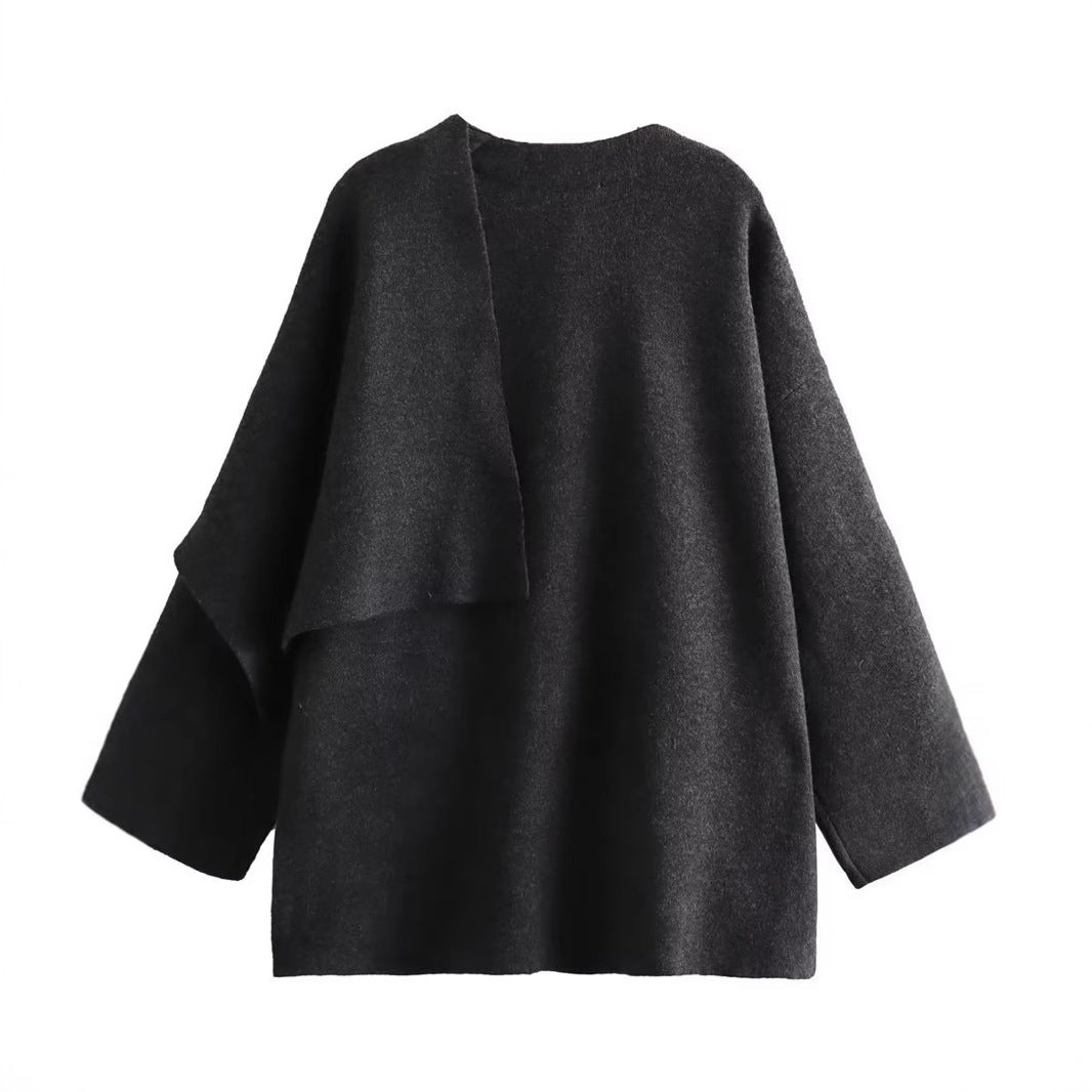 WW | Damen Woll-Cape Jacken Asymmetrischer Stil