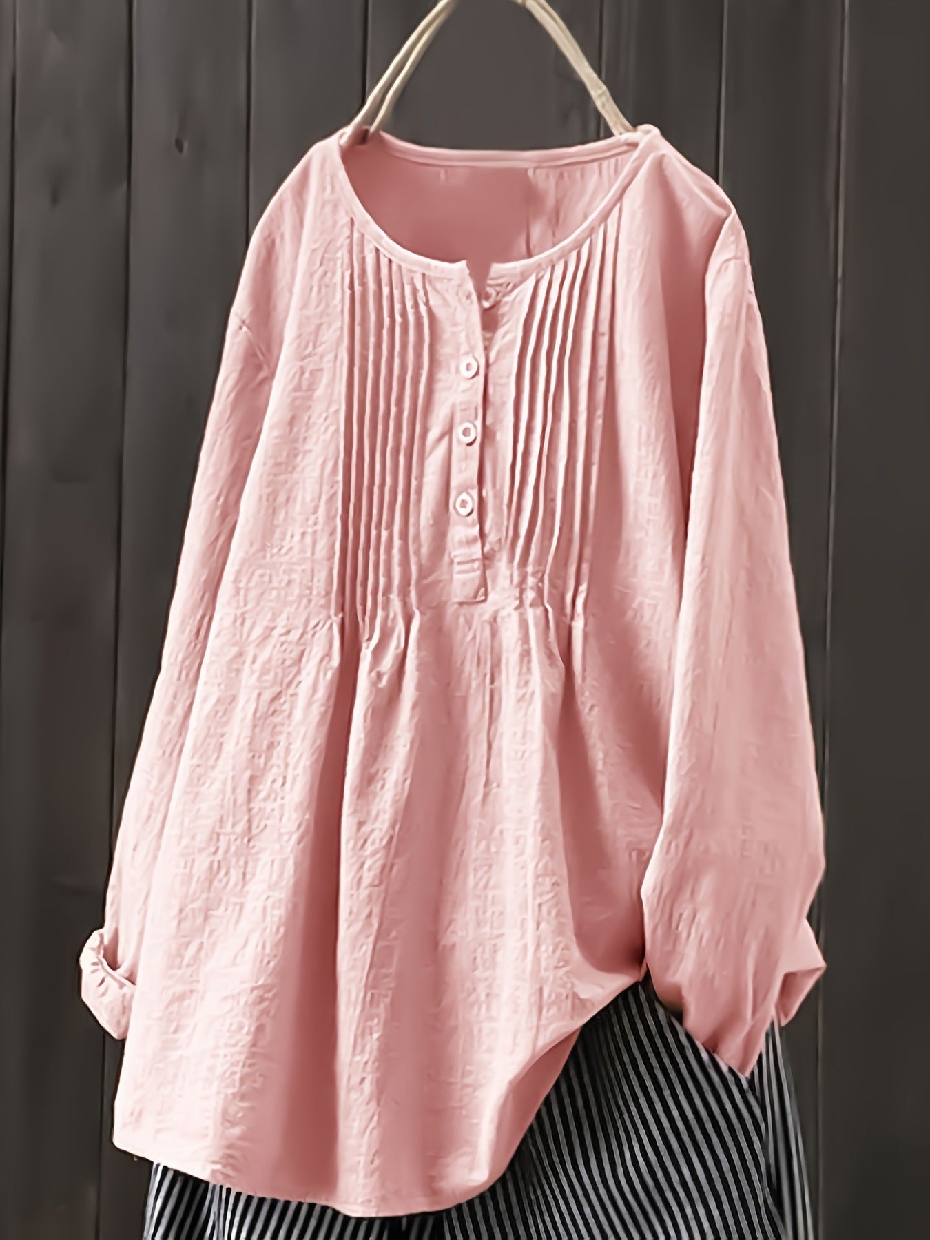 Women's Blouse with Pleats and Button Placket WW