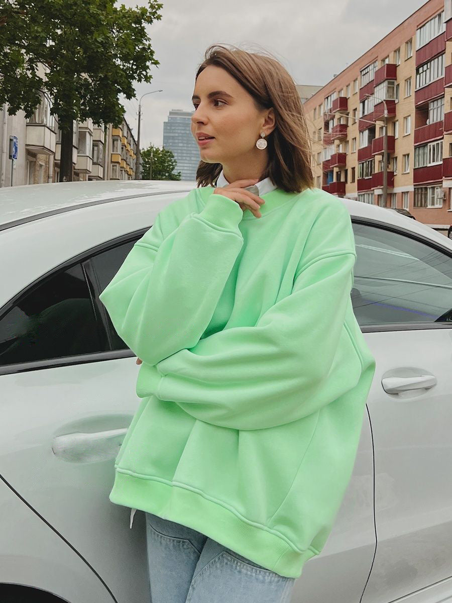 WW | Damen Lockere Rundhals-fleece-sweatshirt