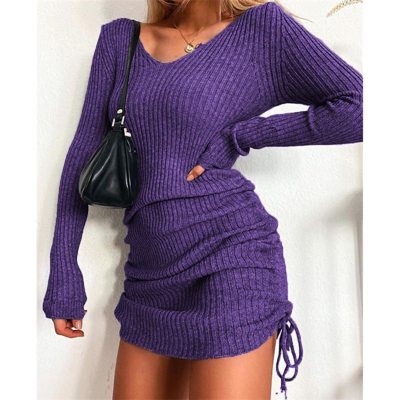 Damen figurbetontes Strickkleid mit raffinierten Rüschendetails WW