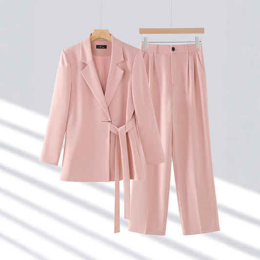 WW | Jumpsuit Maßgeschneiderter Blazer Taillierter Gürtel Weite Beine Luxuriöser Stoff