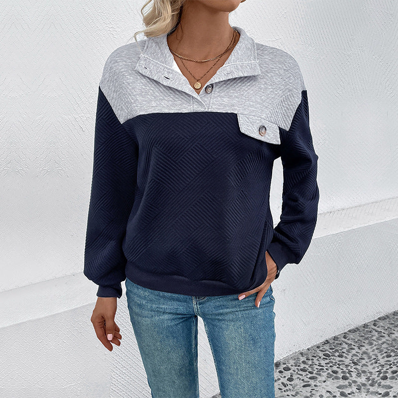 Damen lässiger Sweatpullover mit strukturiertem Design und Knopfdetails WW