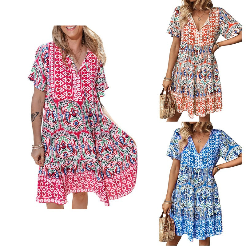 Damen Freizeitkleid mit verspieltem Blumendesign und leichter A-Linie WW