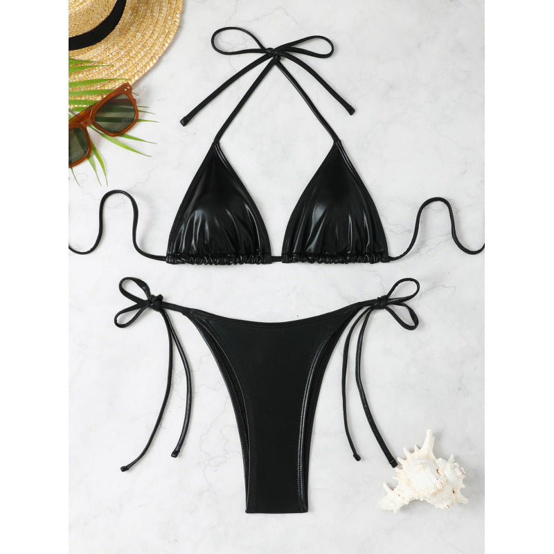 Women's triangle bikini with sparkling metallic finish and adjustable ties WW