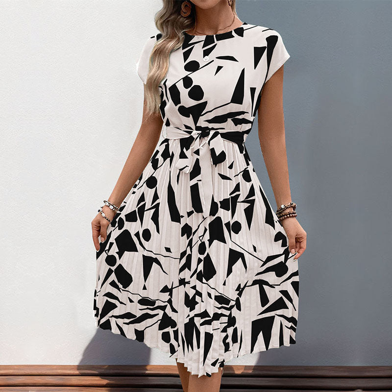 Damen Midikleid mit angesagtem geometrischem Mustermix und taillierbarem Gürtel WW