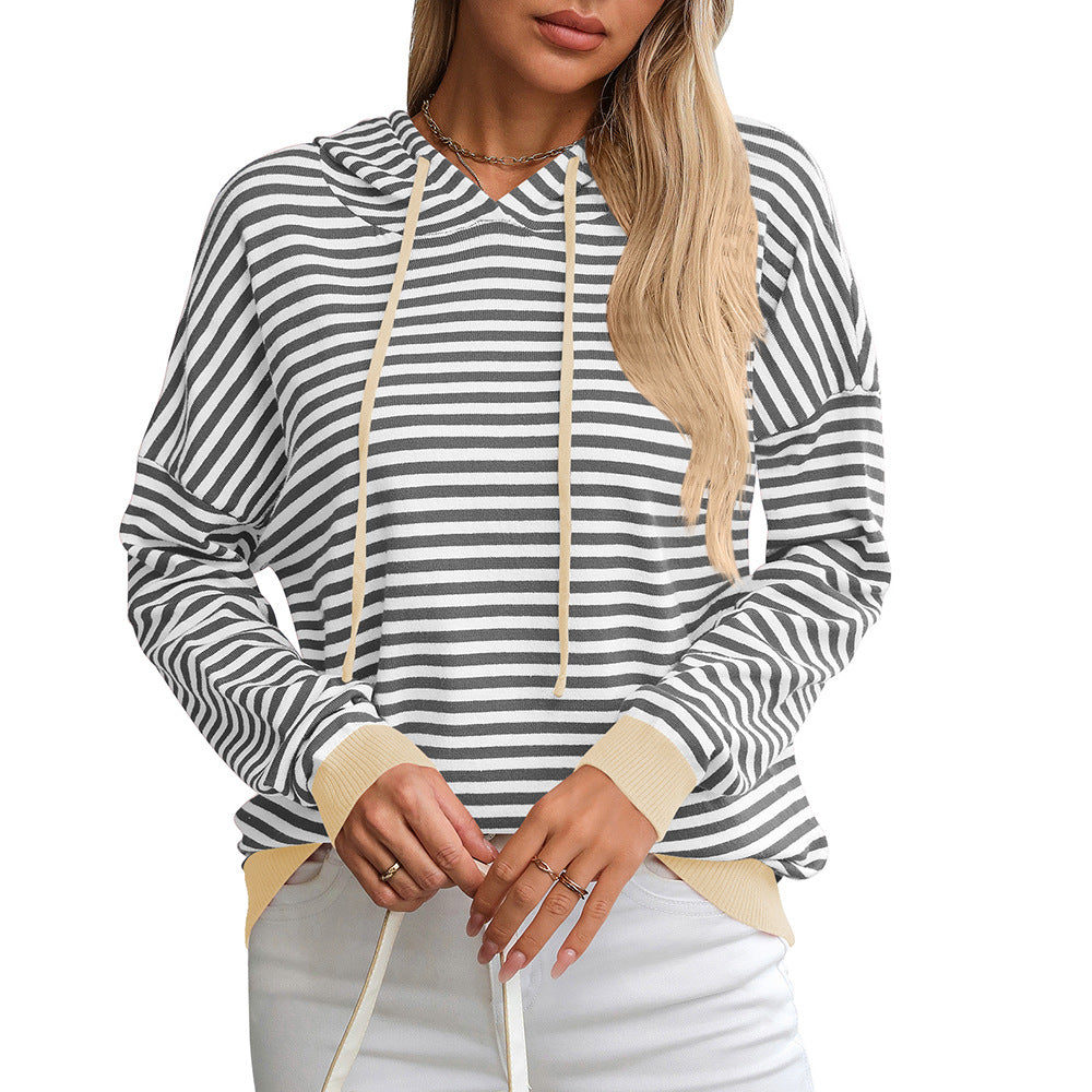Damen gestreifter Hoodie mit lässigem Schnitt und kontrastierenden Details WW