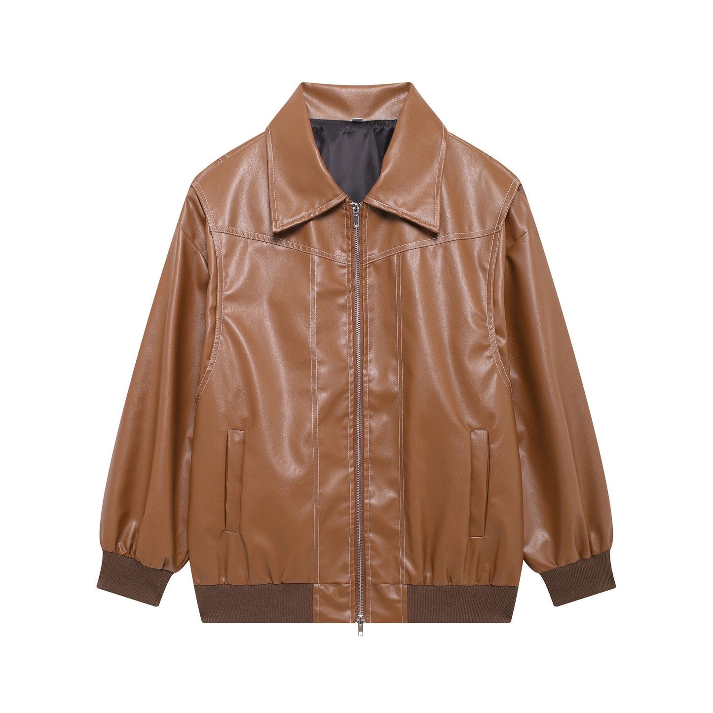 WW | Damen Faux Leder Jacke Elastische Ärmel