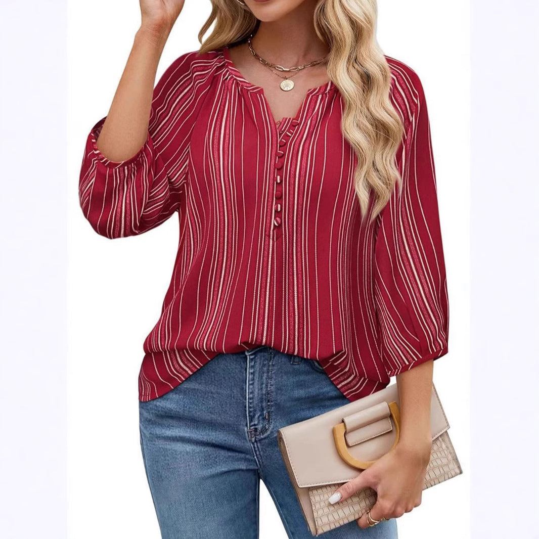 Women's Elegant Tunic Blouse with Sophisticated Stripes WW