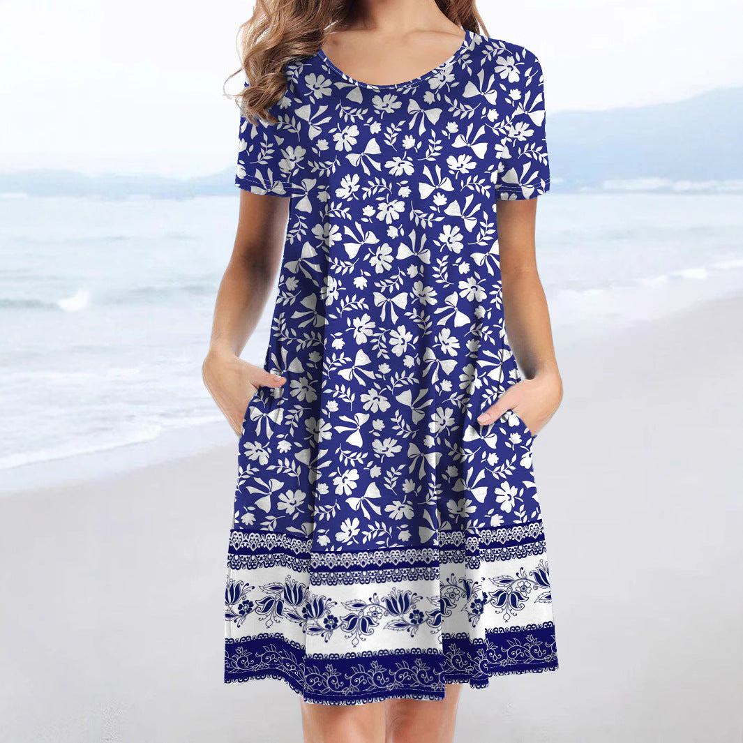 Damen Freizeitkleid mit verspieltem Blumendruck und praktischen Taschen WW