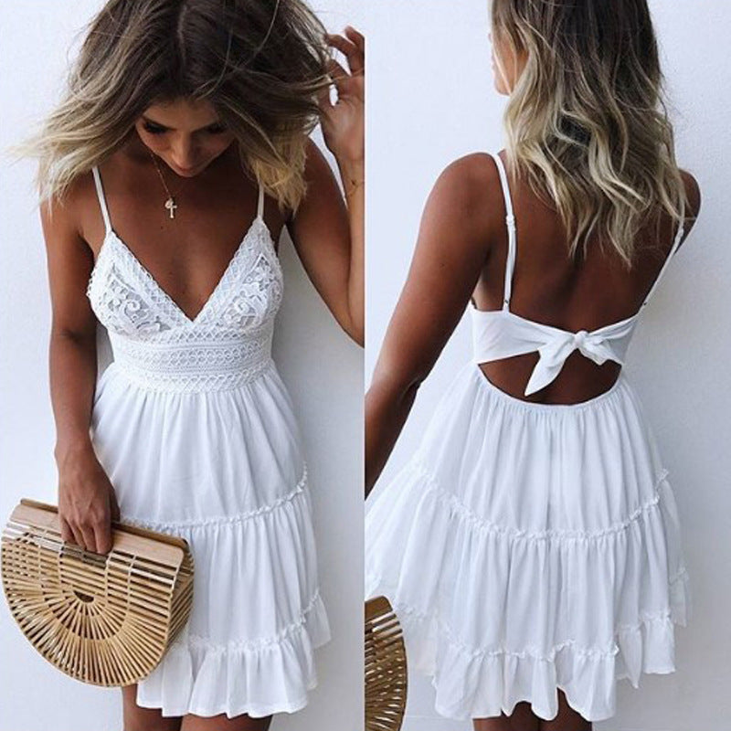 Damen luftiges Sommerkleid mit V-Ausschnitt und Rüschendetails WW