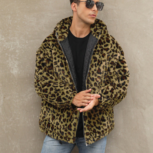 Herren kuschelige Fleecejacke im Leopardenmuster WW