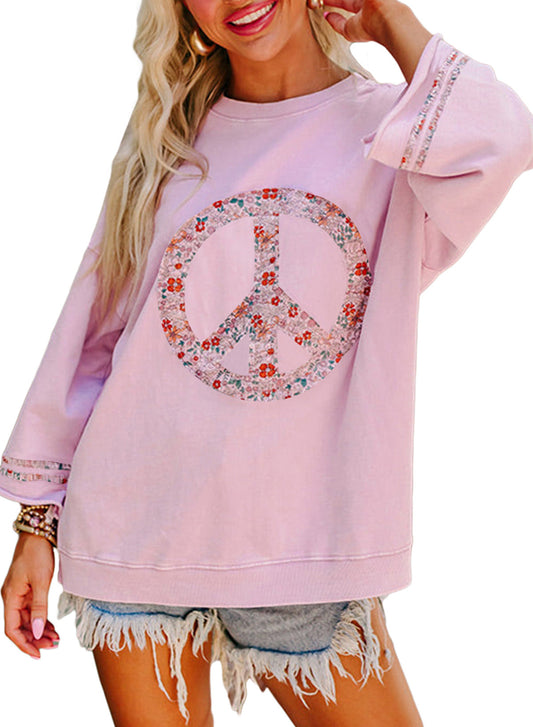 Damen Sweatshirt mit floralem Peace-Zeichen WW