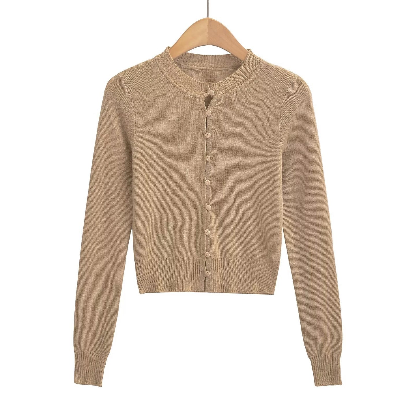 Damen Strickjacke mit modischem Rundhalsausschnitt und eleganter Knopfleiste WW