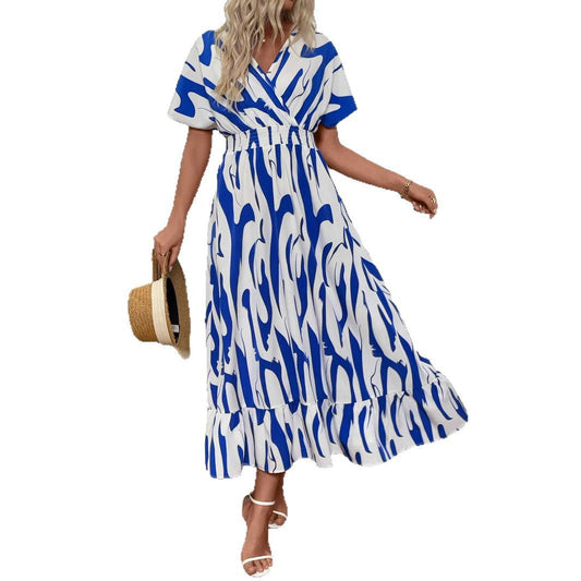 Women's Maxi Dress with Flowing Cut and Fashionable Wrap Design WW