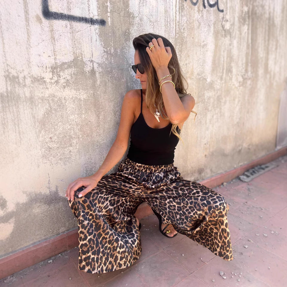 Damen weit geschnittene Palazzohose mit leopardenmuster WW