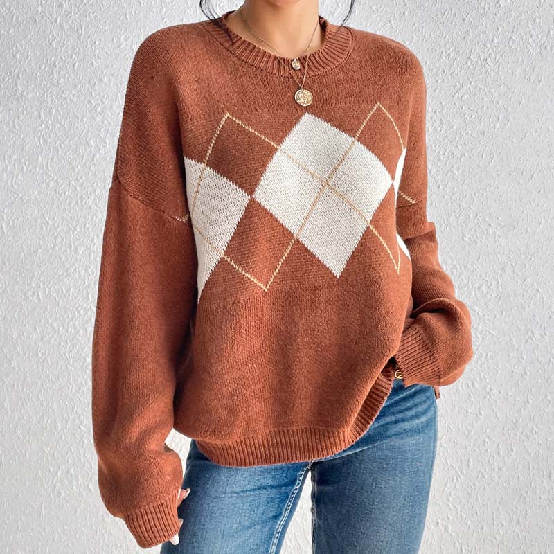 WW | Gemusterter Lässiger Strickpulli für Freizeit