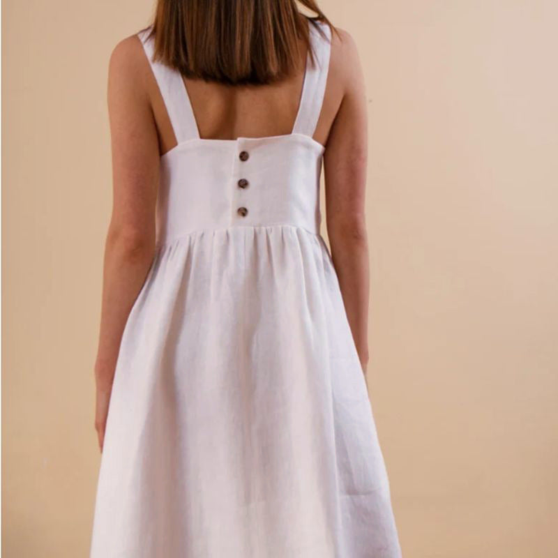 Damen Sommerkleid mit tiefem Rückenausschnitt und Knopfdetails WW