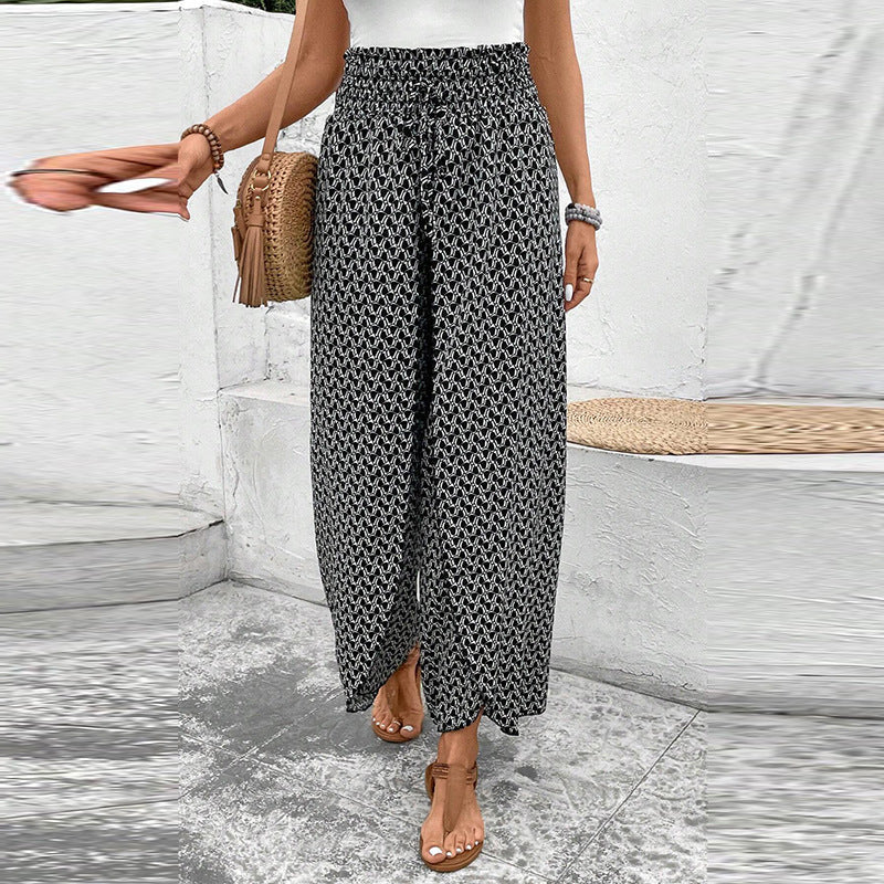 Damen weite Sommerhose mit floralem Muster und elastischem Bund WW