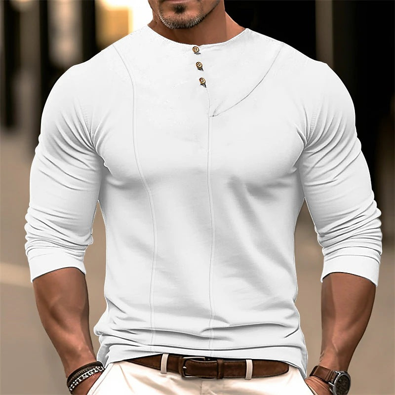 WW | Long-Sleeved Slim Fit Cotton Blend Asymmetrical Button Detail Ergonomic Cut