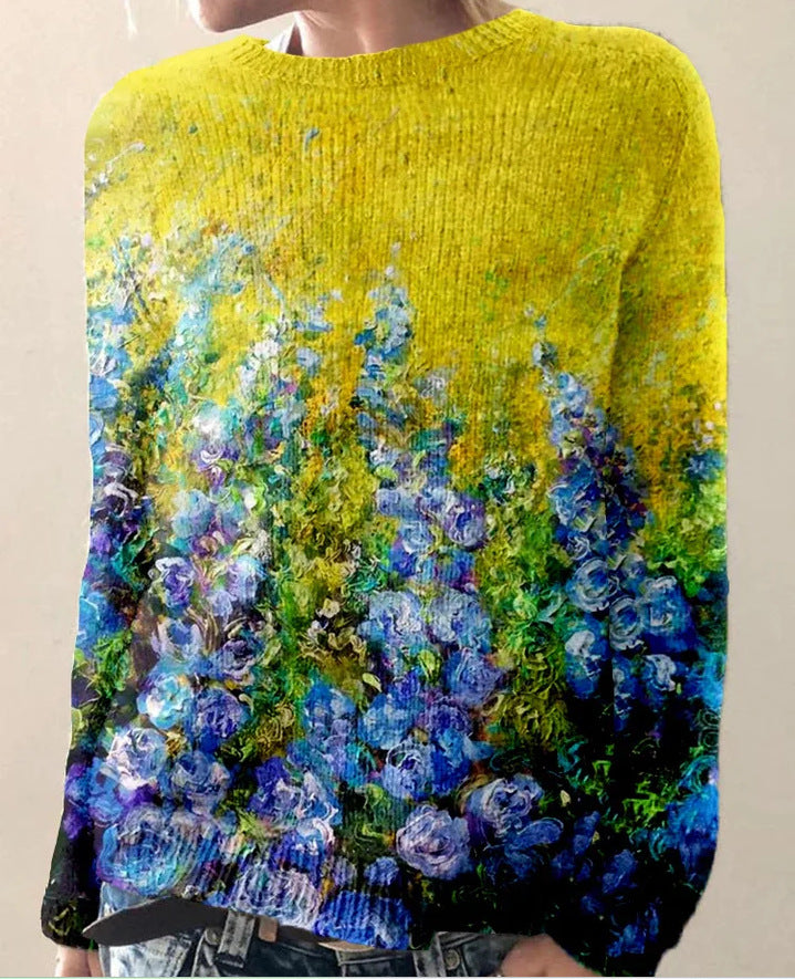 WW | Gestrickter Damenpullover mit 3D-Blumenprint