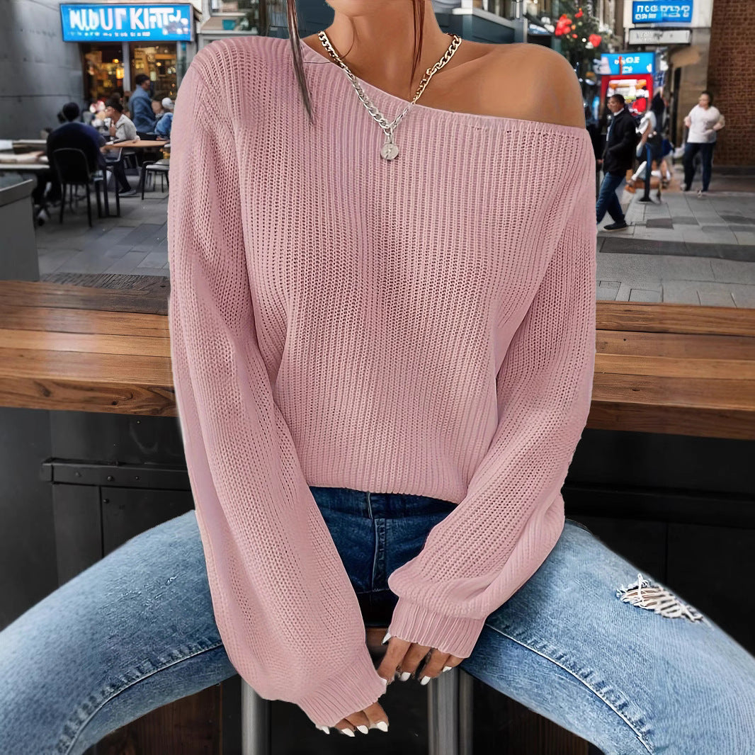 Damen lässiges Oversized Sweatshirt mit Off-Shoulder-Ausschnitt WW
