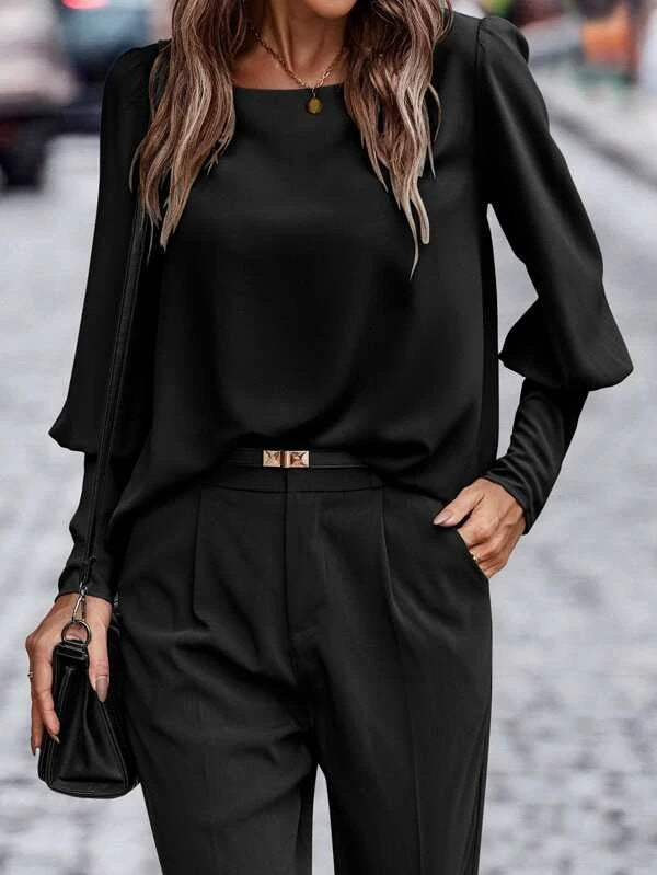 Damen Bluse mit eleganten Puffärmeln und fließendem Stoff WW