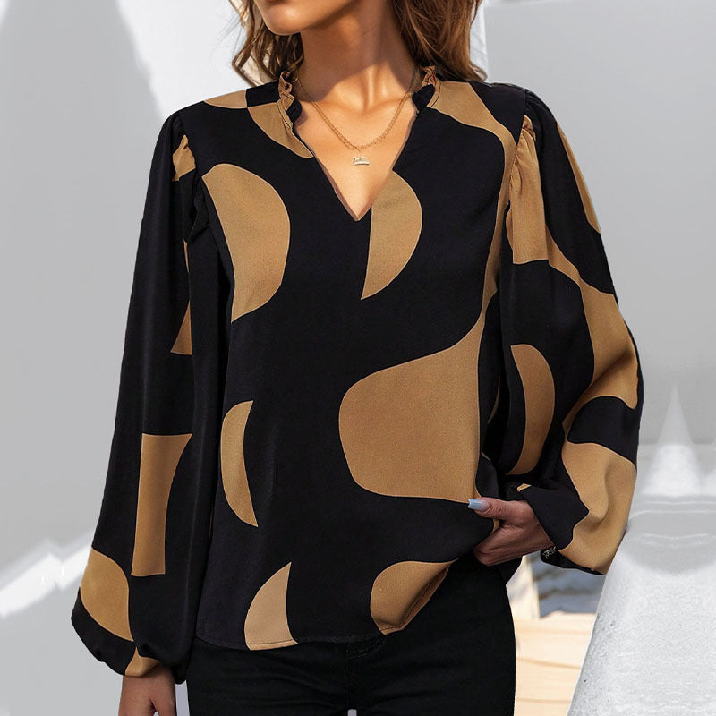 Ladies' blouse with fashionable V-neck and unique pattern WW