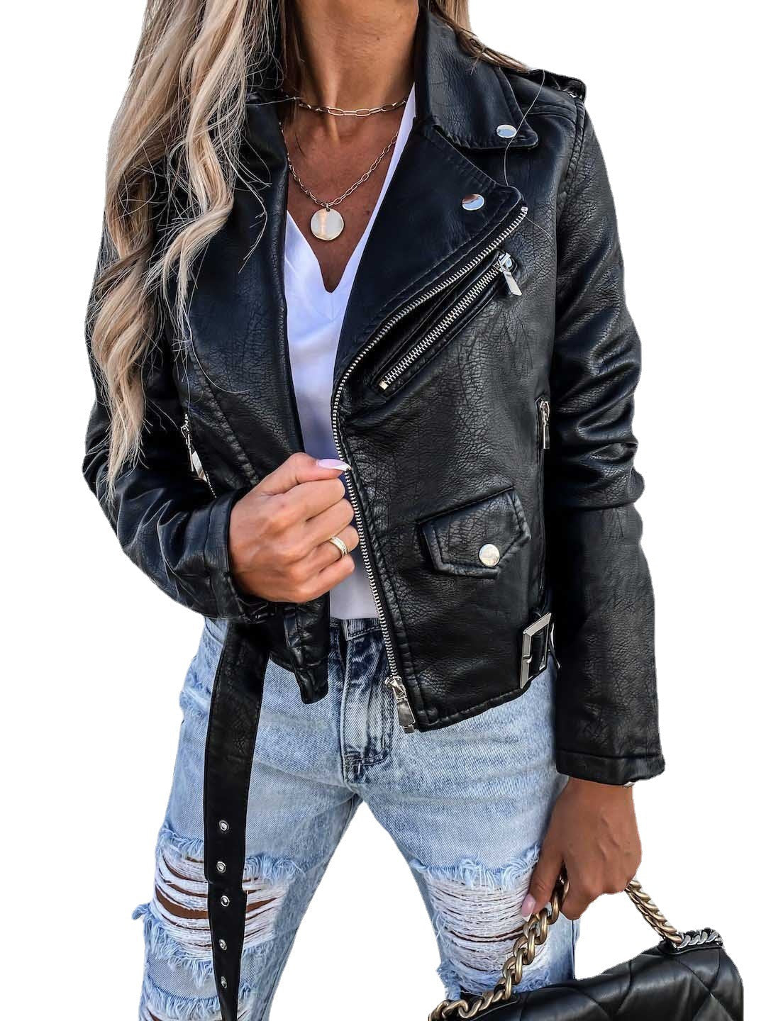 WW-PU-Ledermantel Kurzer Reißverschluss-Jacke