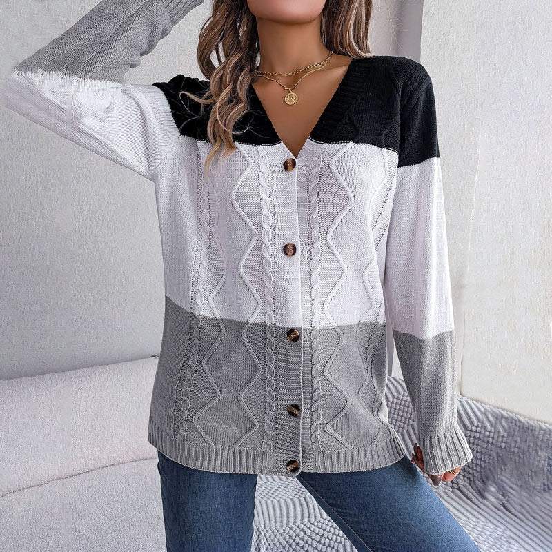 WW | Farbblock Strickjacke mit Modernem Muster