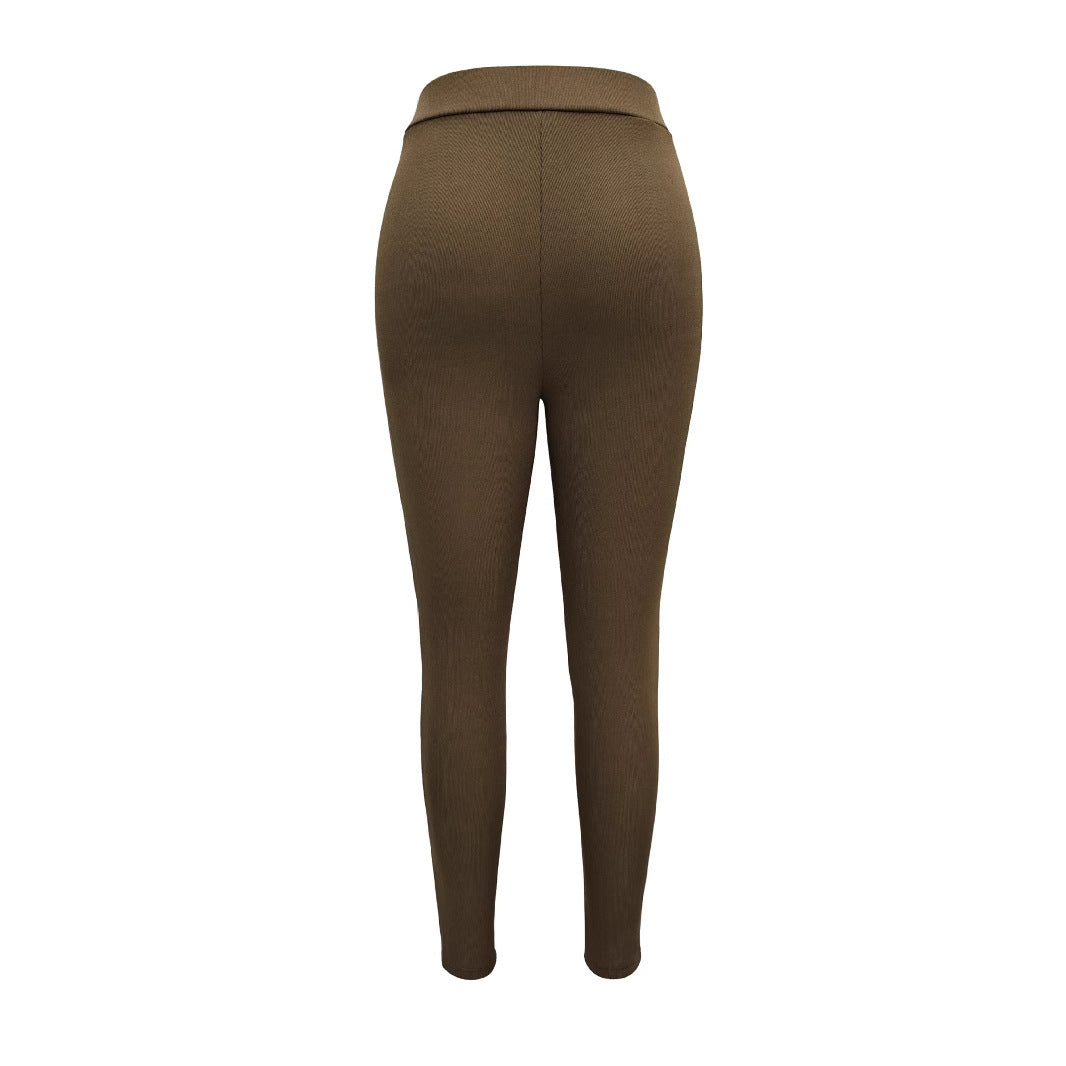 WW | High-Waist Leggings mit strukturiertem Design und dekorativem Reißverschluss