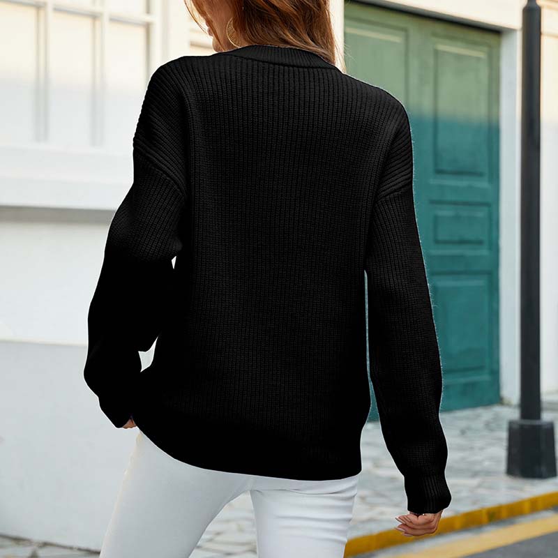 WW | Klassischer Pullover Aus Einfarbigem Strickstoff