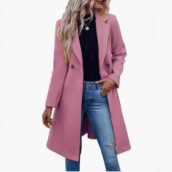 WW | Damen Elegante Wickelmantel Doppelte Knöpfe Liste