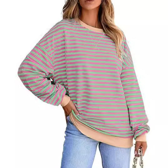 Damen lässiger Sweater mit breiten Streifen WW