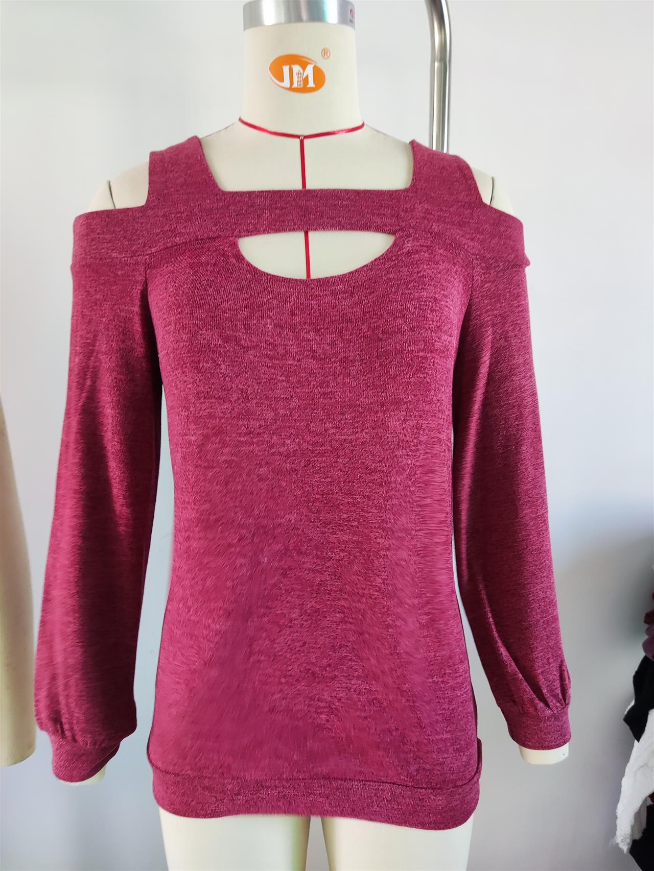 Damen lässiges Cold-Shoulder Sweatshirt mit tiefem Ausschnitt und Ballonärmeln WW