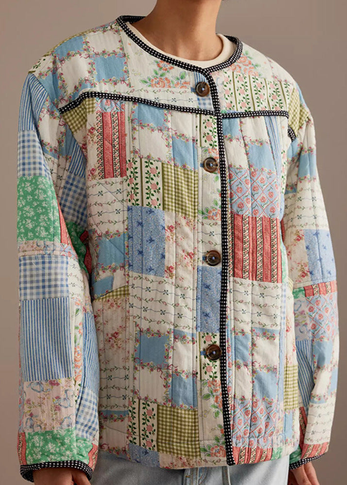 WW | Patchwork - Baumwoll-Quilted-Jacke mit Rundhals