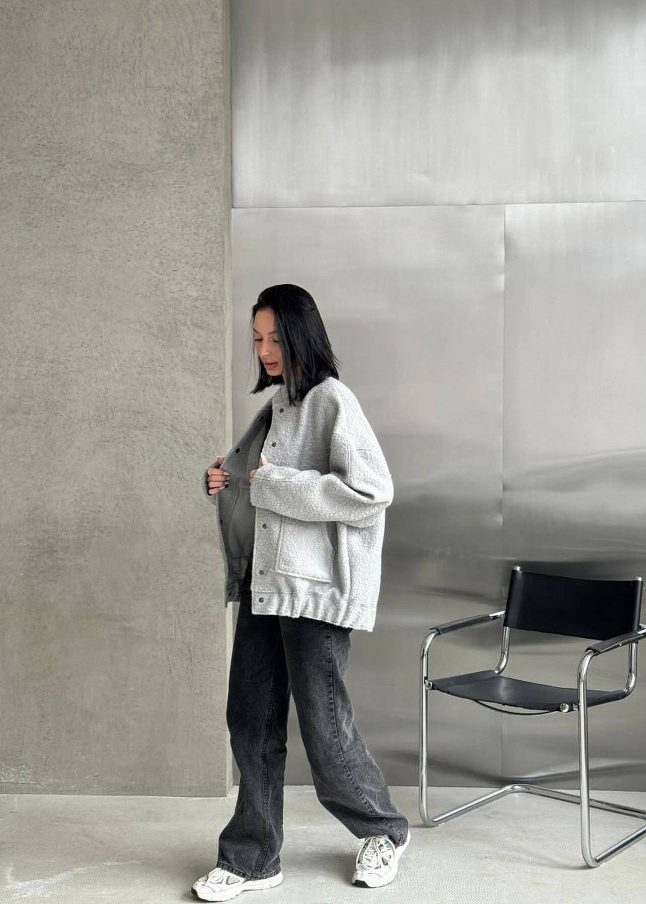 WW | Oversized Fleece Druckknopfjacke
