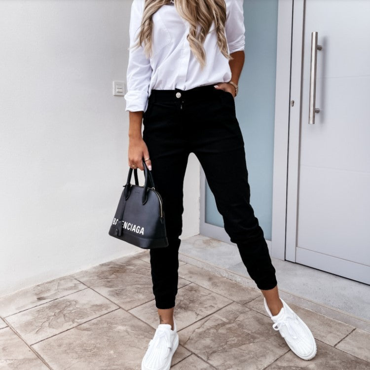 WW | Verkürzter Schnitt Schmal und Tapered Stretch Elastischer Bund Taschen