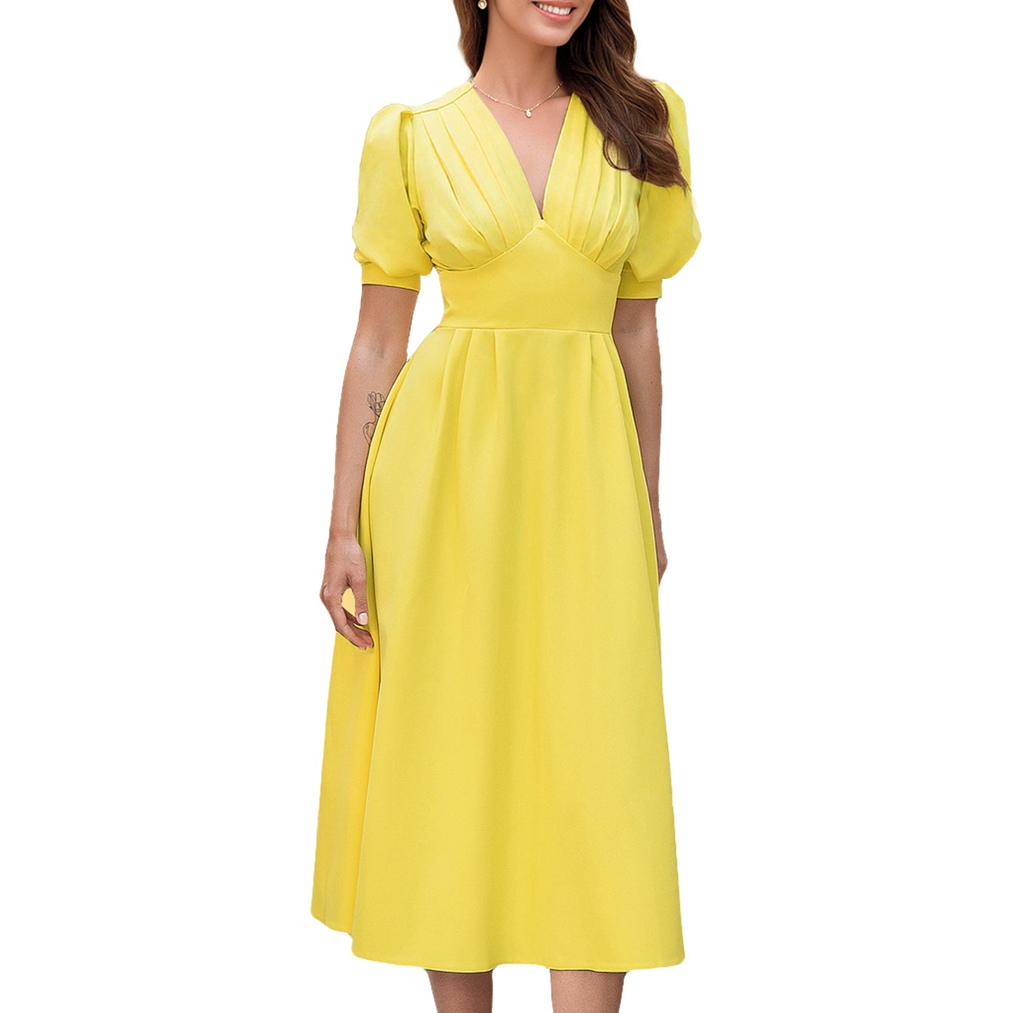 Damen Midi Kleid mit Puffärmeln WW