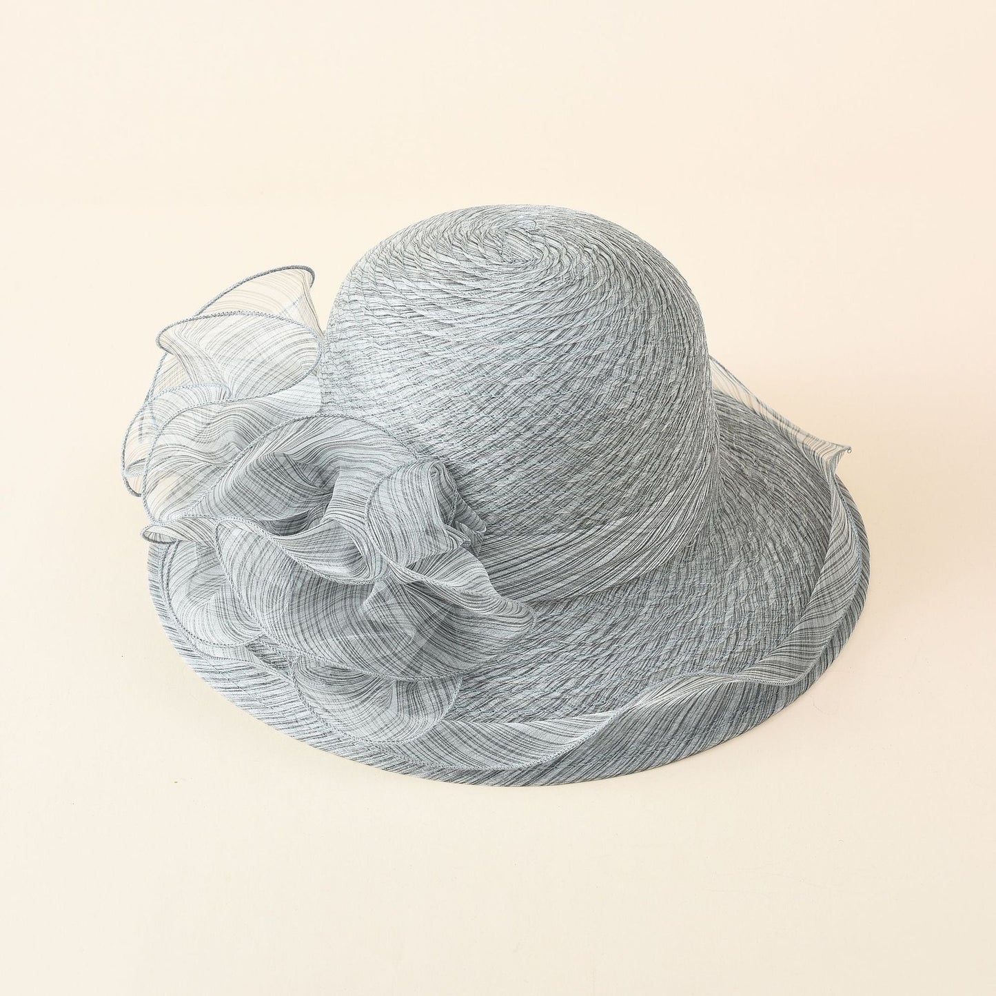 Damen Strohhut mit dekorativer Rüschenverzierung und breiter Krempe WW