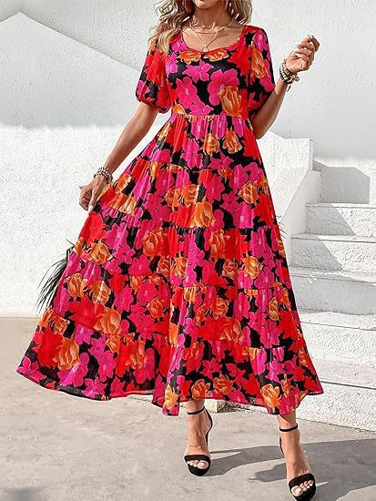 Damen Maxikleid mit Rüschendesign und floralem Muster WW