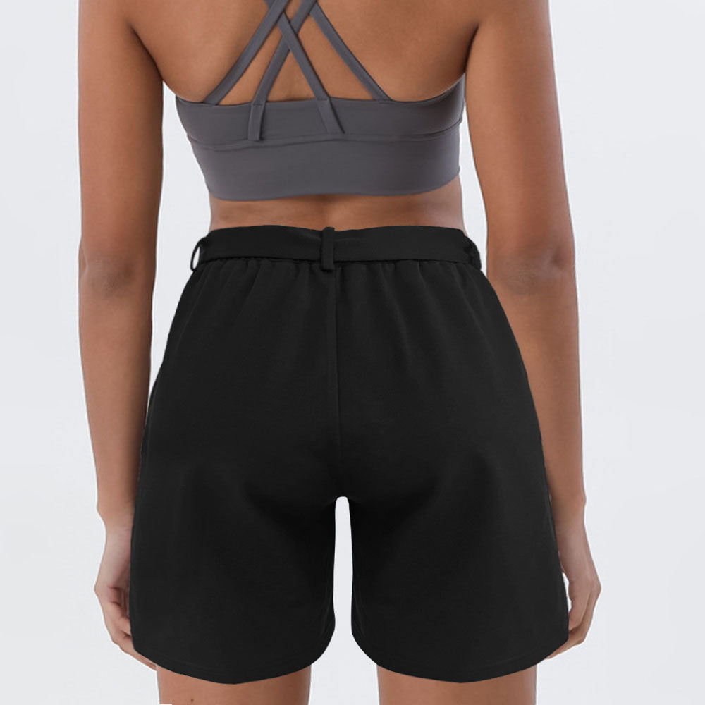 Damen Sportliche Shorts mit hohem Taillenbund und dekorativem Bindegürtel WW