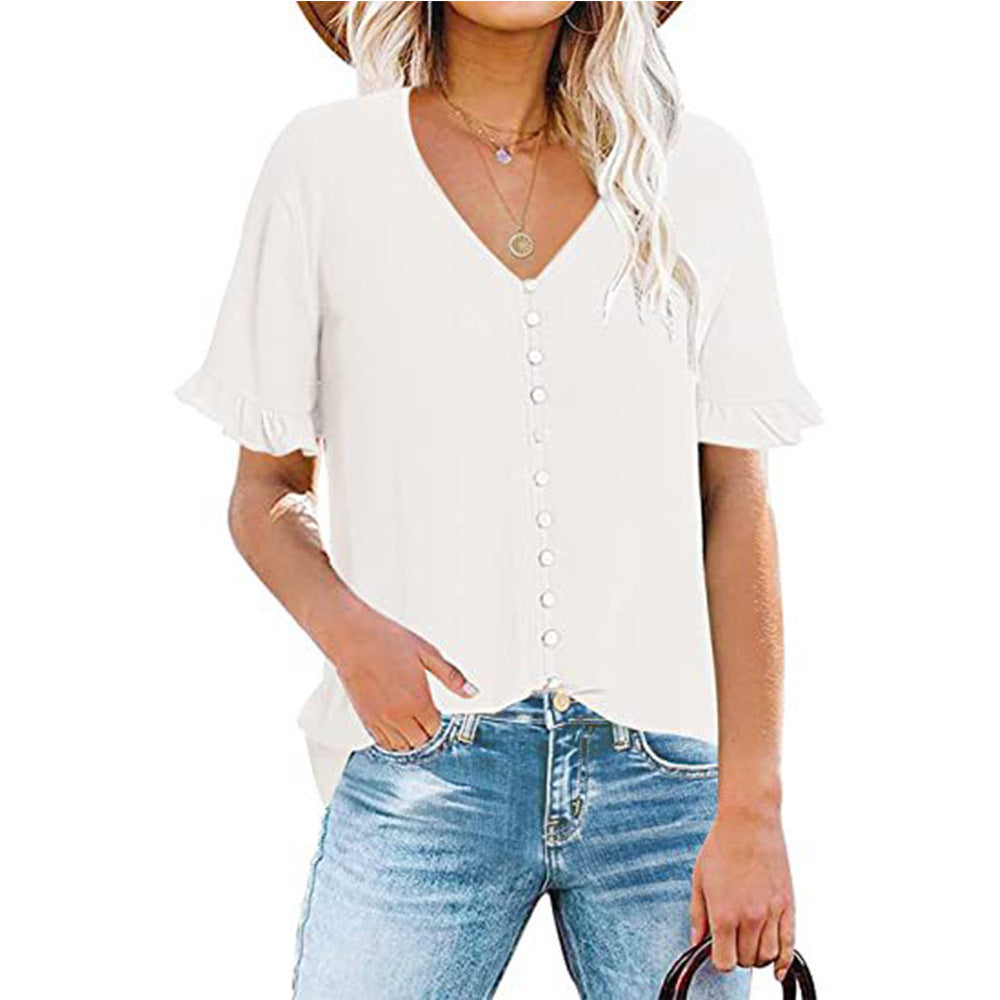 Ladies' Blouse with Ruffle Details and Button Placket WW