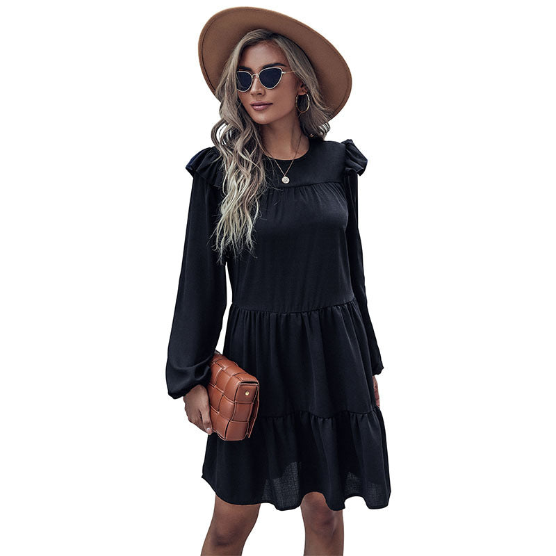 Damen Midi-Kleid mit Rüschendetails und voluminösem Rock WW