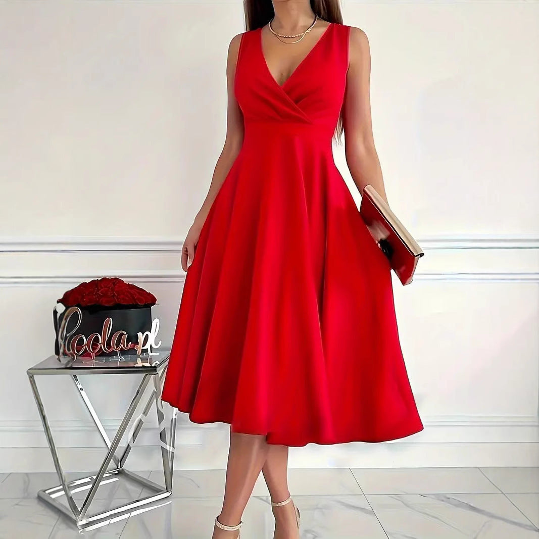 WW | Einfarbiges Tankkleid Asymmetrischer Ausschnitt Kleid