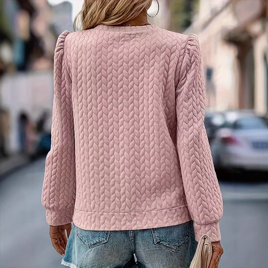 WW | Round Neck Puff Long Sleeve Knit Sweater Sweatshirt