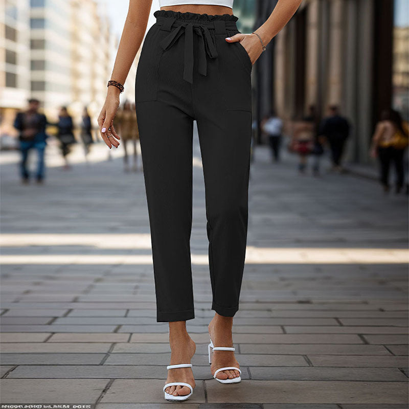 Damen Bequeme High-Waist Pants mit Taillengürtel WW