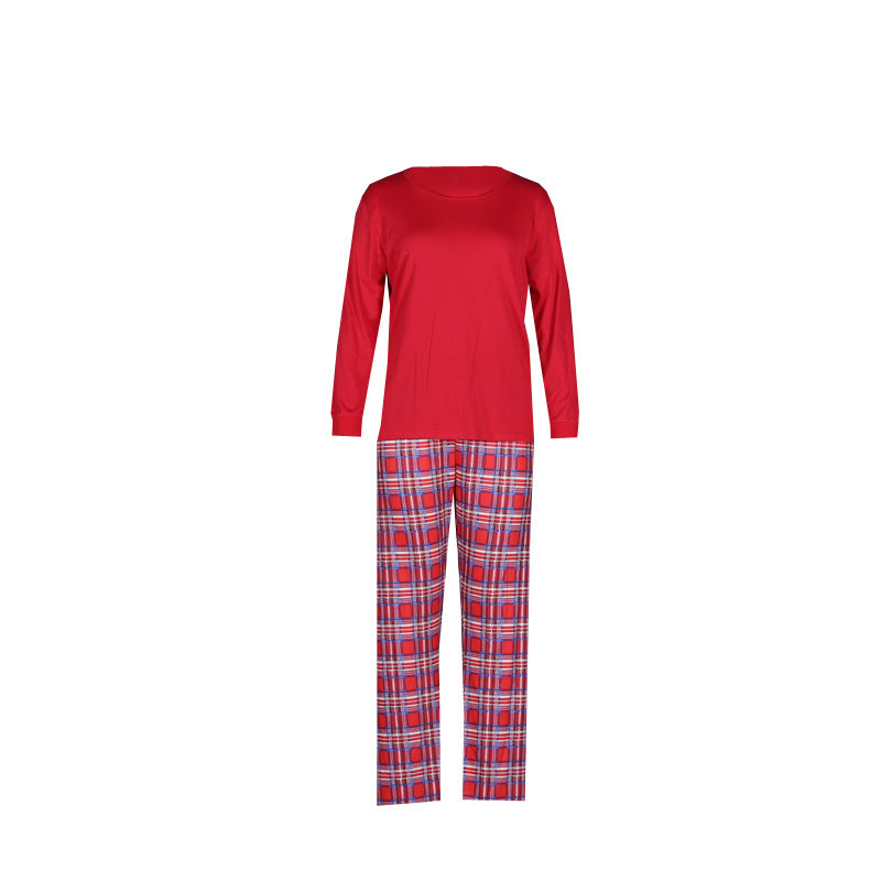 WW | Christmas Long-Sleeved Pure Red Top and Long Plaid Pants Family Matching Pajamas-2