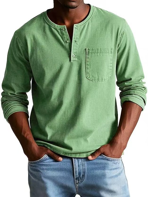WW | Long-Sleeve T-Shirt Slim Fit Breathable Fabric Button Placket And Chest Pocket