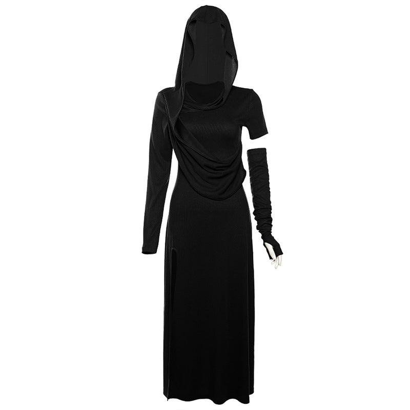 Damen Maxikleid mit Kapuze und drapiertem Oberteil WW