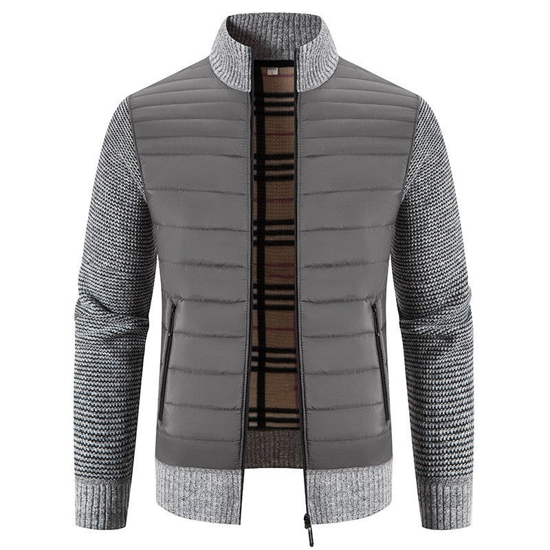 Men's Quilted Jacket with Modern Knitted Sleeves and High Collar WW